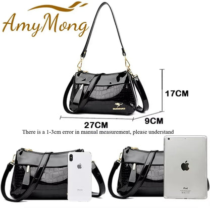 3 Layers Women Handbag Purses Luxury Designer Patent Leather Shoulder Messenger