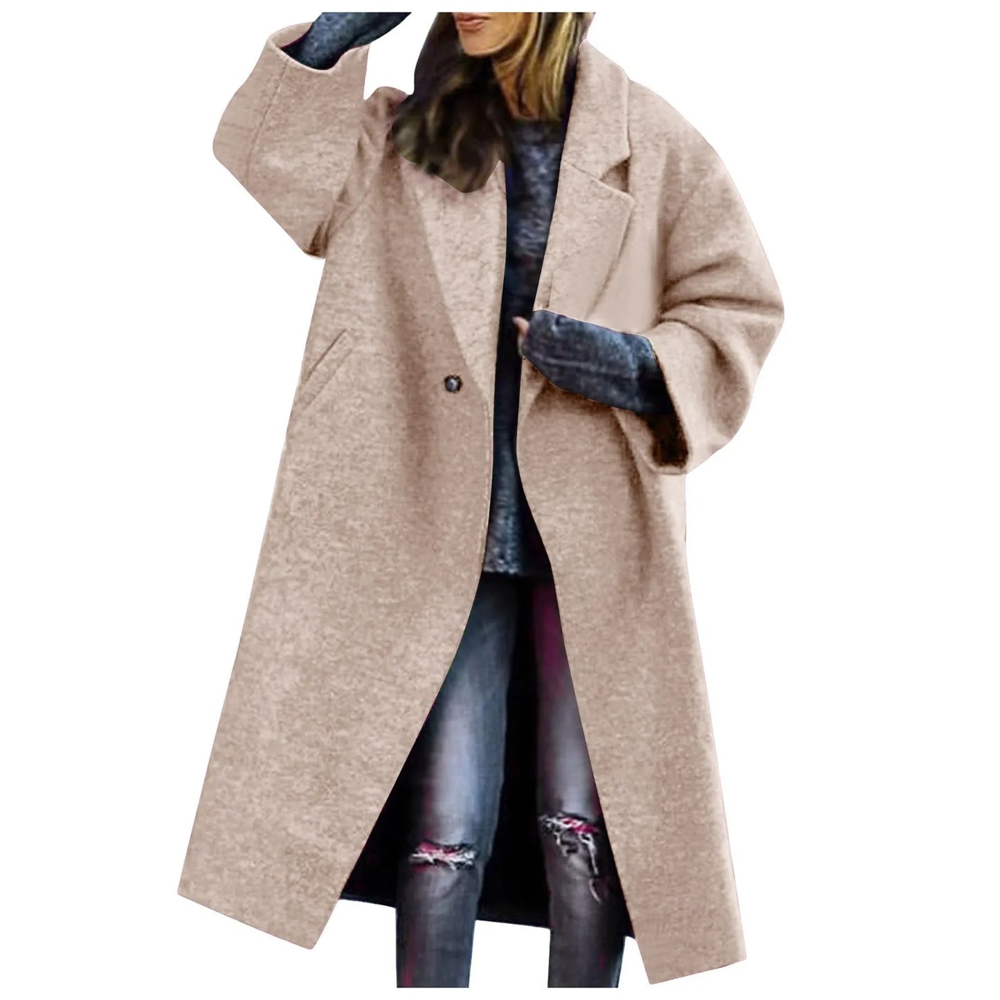 Women Cardigan Loose Women's Winter Double Breasted Midi Long Wool Coat Notch Lapel Womens Lightweight Cardigans with Pockets