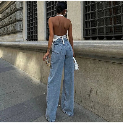 2025 Designer Women's Jeans Pant Blue Denim With Sheer Mesh Knee Panels Hip Hop Style Distressed High Waist Streetwear Trousers