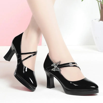 High-heeled Leather Small Leather Shoes Catwalk Shoes Ladies Dancing Bride Wedding Shoes