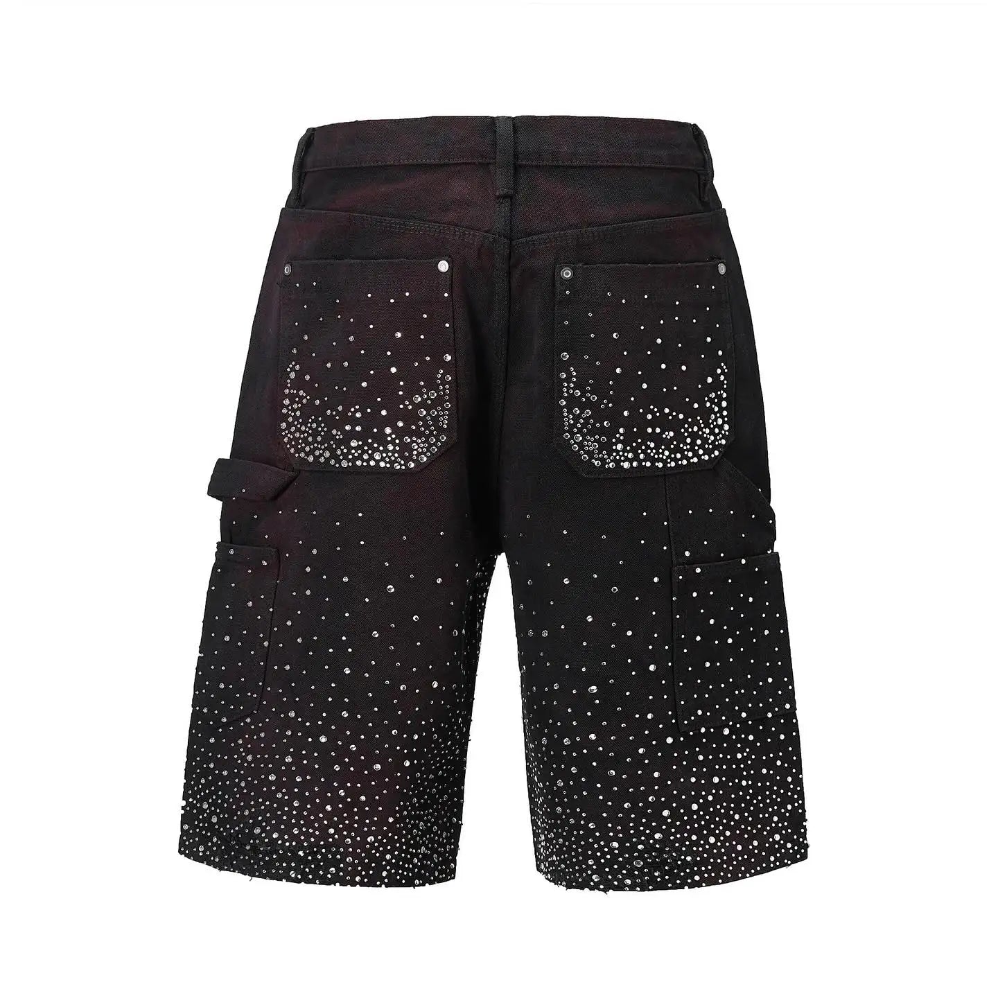 Streetwear Sequin Denim Shorts Y2K Raw Hip Hop Retro Baggy Shorts Low Rise Over The Knee Pants Casual Shorts