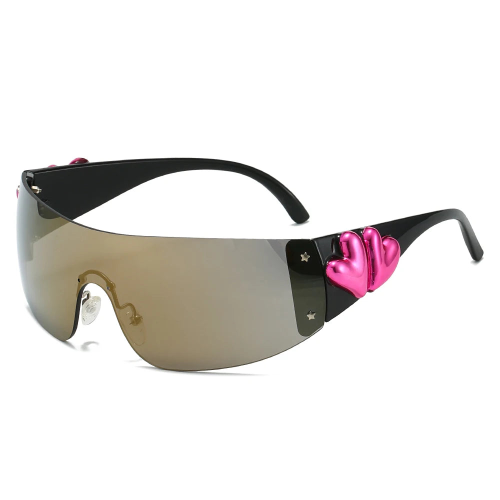 Women Heart Diamond Pink Sunglasses Wrap Around