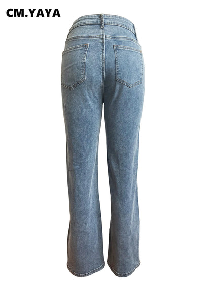 Vintage Cutout Hollow Out Criss Cross Straight Denim Pants High Waist Wide Leg Jeans Trousers