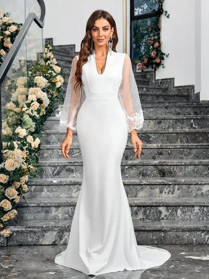 Lace Wedding Dress V Neck Bridal Gowns Cocktail Party Dresses