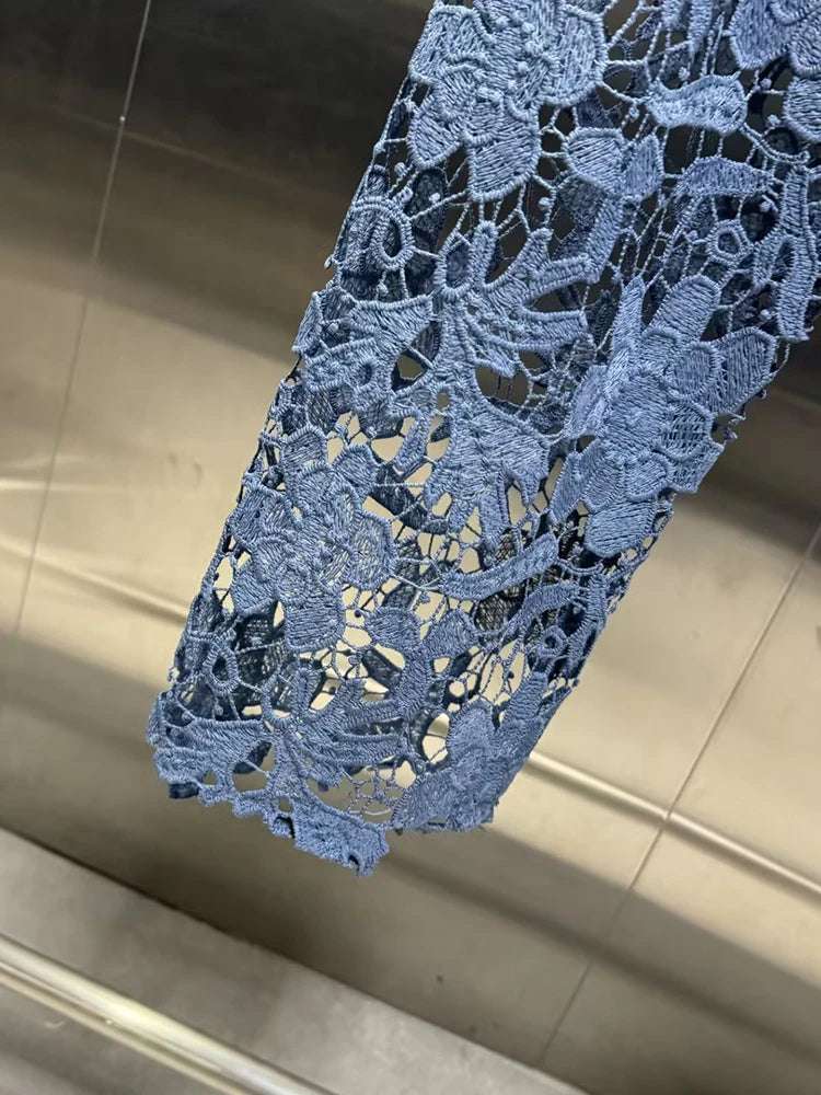 VGH Casual Hollow Out Spliced Lace Solid Jeans For Women High Waist Patchwork Pockets Minimalist Loose Wide Leg Pants Female New blue / XXXL blue / XXL blue / XL blue / XXXL-blue / XXL-blue / XL-blue / L-blue / M-blue / S-
