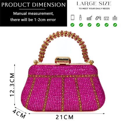 Exquisite Evening Bag With Diamond Design Fashion Handle Clutch Rhinestone Embellished Long Chain Bag