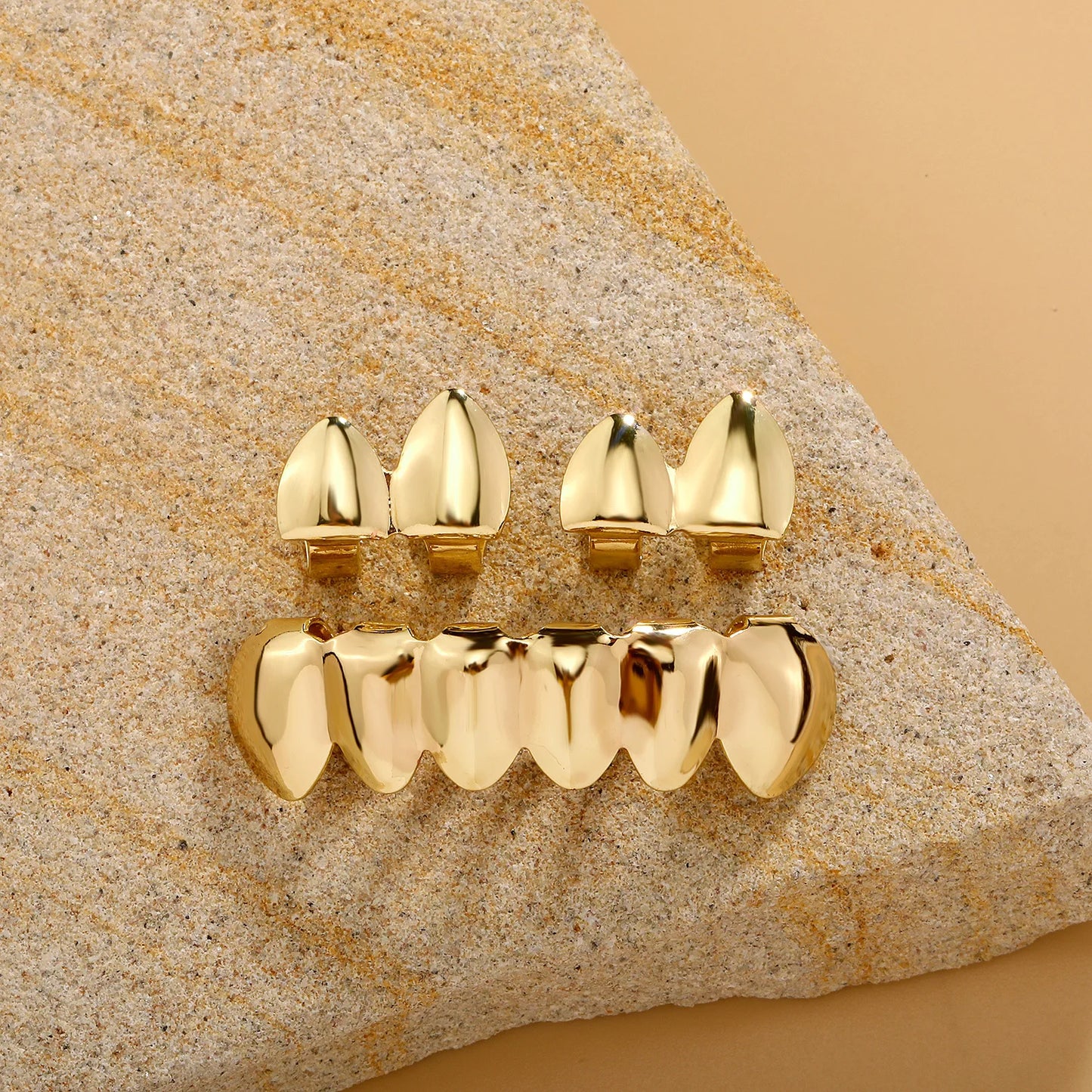 RACHELZ DIY Glossy Teeth Grillz Hip Hop Gold Silver Color Top Bottom Tooth Caps For Women Men Jewelry Halloween Cosplay Gift