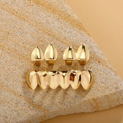RACHELZ DIY Glossy Teeth Grillz Hip Hop Gold Silver Color Top Bottom Tooth Caps For Women Men Jewelry Halloween Cosplay Gift