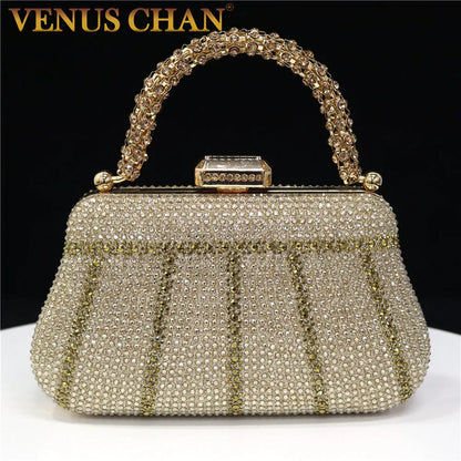 Exquisite Evening Bag With Diamond Design Fashion Handle Clutch Rhinestone Embellished Long Chain Bag
