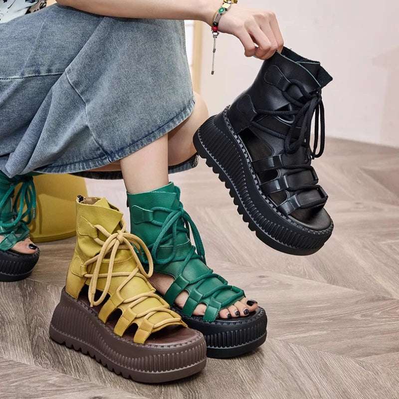 7.5cm Genuine Leather Women Sandals Loafer Shoes Platform Wedge Comfy Hollow ZIP Summer Rubber Peep Toe Retro Flats Ankle BootS yellow / 36 yellow / 37 yellow / 35 yellow / 36-yellow / 37-yellow / 35-yellow / 40-black / 35-yellow / 38-yellow / 39-black / 38-black / 39-black / 36-black / 37-green / 36-green / 37-black / 40-green / 35-green / 40-green / 38-green / 39-