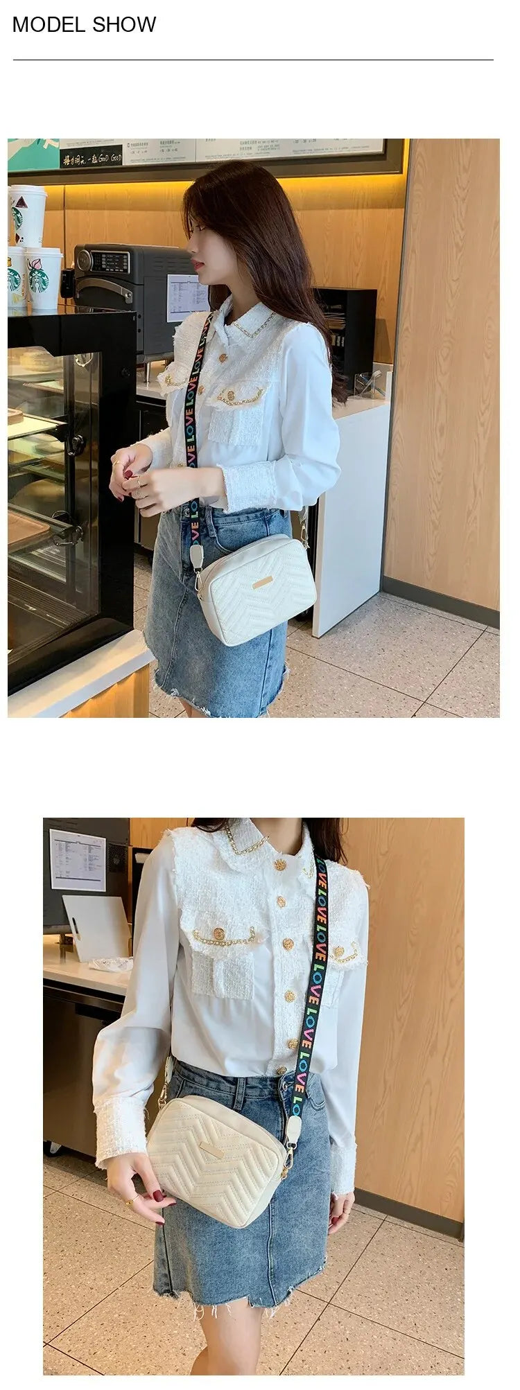 Embroidered Camera Bag PU Material Casual Small Square Bag Versatile Shoulder Strap
