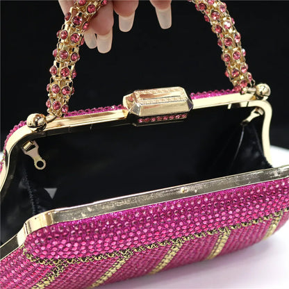 Exquisite Evening Bag With Diamond Design Fashion Handle Clutch Rhinestone Embellished Long Chain Bag