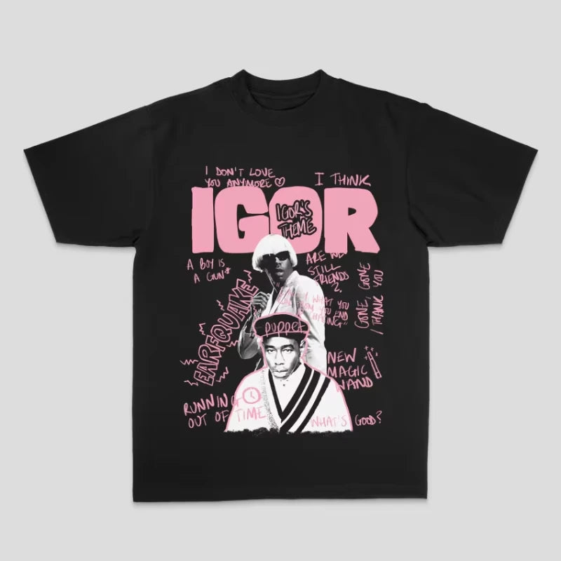 European and American Tyler The Cleator Creator Taylor Rap Hip Hop Top High Street Sporty Casual Men's T-shirt Couple Style Y2k