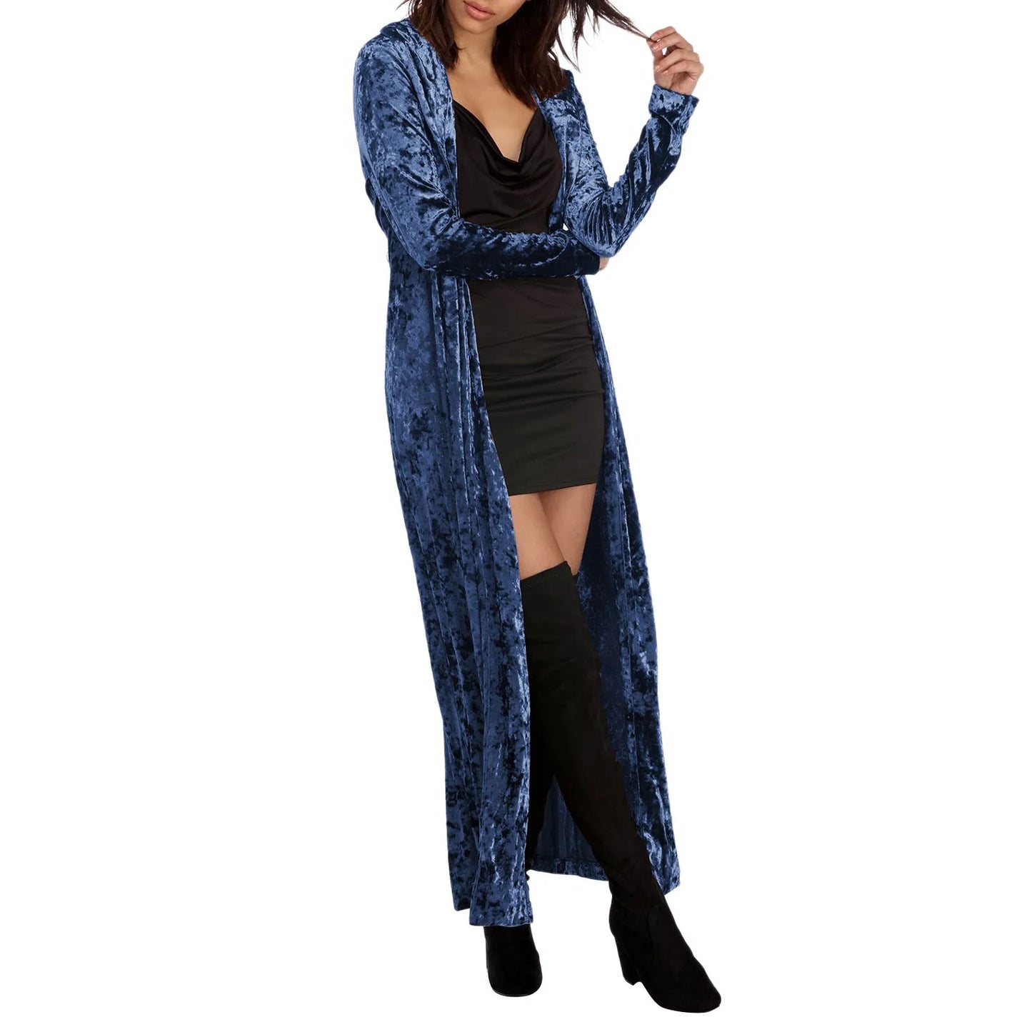 Women's Lightweight Overcoat Velvet Retro Open Front Cardigan Ladies Windbreaker
