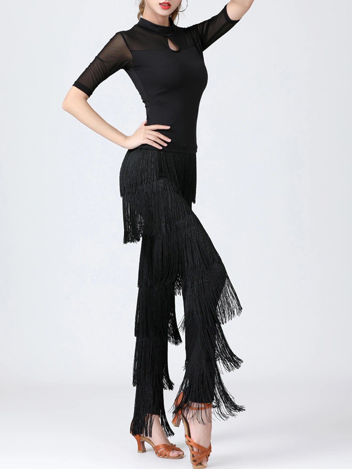 Fringed Trousers Multi-layer Solid Color Dance Trousers Tassels Plus Size
