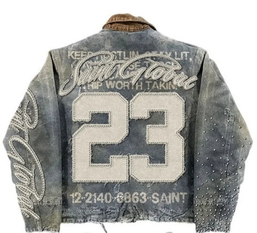 Washed Denim Jacket Y2K Clothes Mens Womens Letter Graphic Patch Embroidery Blue Oversized Jacket