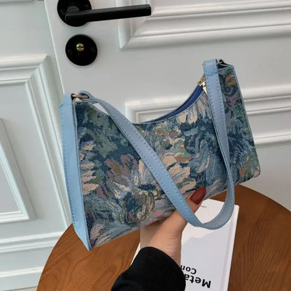 Women's Underarm Bags Autumn 2023 Trendy New Oil Painting Shoulder Bag Cute Simple Handbags and Purses Female Travel Small Totes