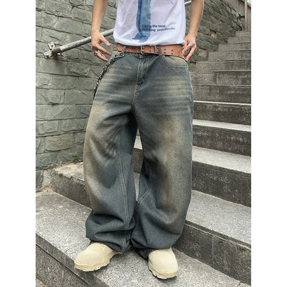 Men's Hip Hop Loose Jeans Y2K Retro Casual Wide Leg Jeans Flared Pants