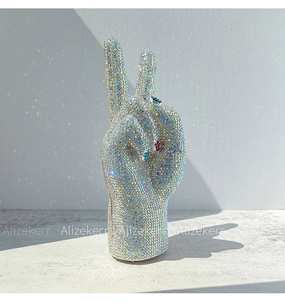 Victory Hand Shaped Diamond Evening Luxury Designer Unique Stylish Rhinestone Purse