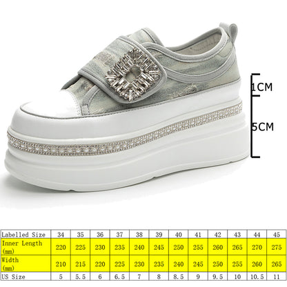 Denim Platform Wedge Genuine Leather Casual Comfy High Brand Chunky Sneakers Hidden Heels Shoes