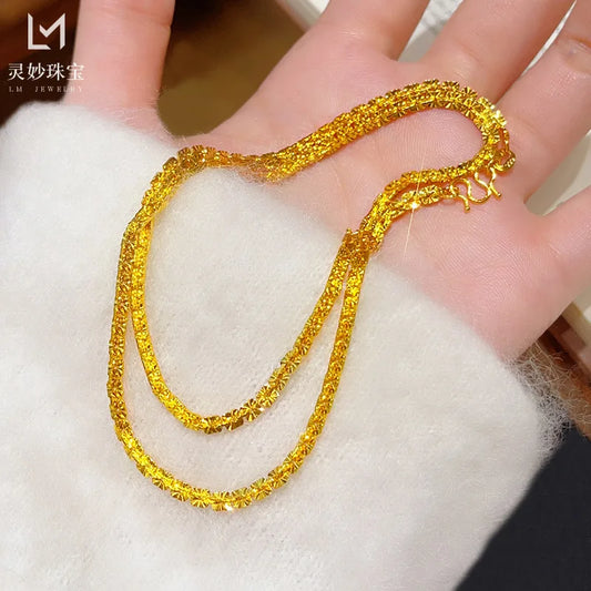 Luxury 24K 9999 Pure Gold real gold Women's cross car flower star necklace bright