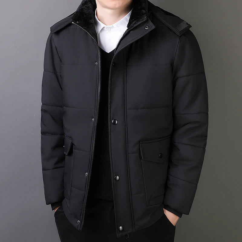 Men Mid-Length Thick Warm Waterproof Hooded Parka Windbreaker Military Fleece