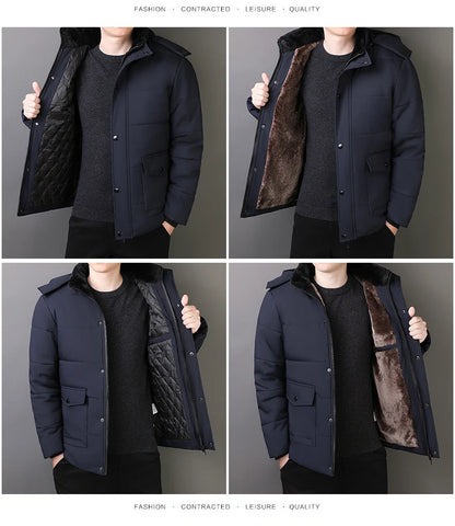 Men Mid-Length Thick Warm Waterproof Hooded Parka Windbreaker Military Fleece