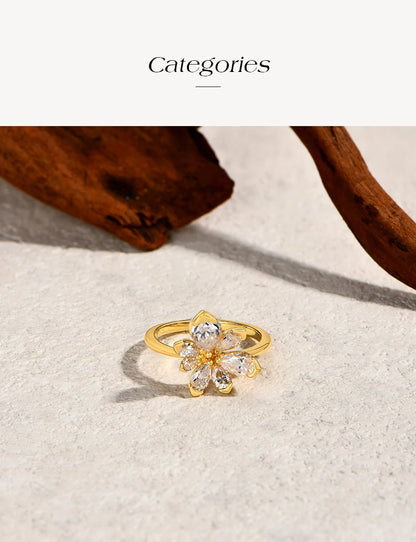 ATTAGEMS 925 Sterling Silver Luxury Women Ring Flowers DVVS1 Moissanite Pear-cut Classical Band Engagement Wedding Fine Jewelry