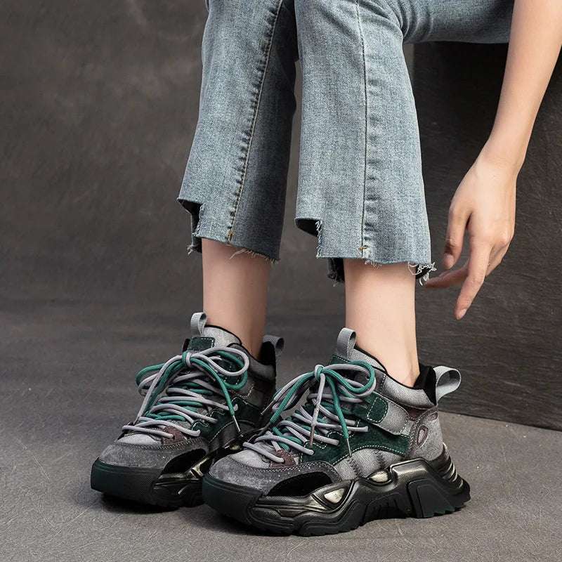 5cm Pigskin Leather Women Spring Platform Wedge Flats Comfy Shoes Rubber Autumn Fashion Loafer Flat Chunky Sneakers Vulcanize Green / 35 red / 40 Green / 37 Green / 35-red / 40-Green / 37-Green / 36-Green / 39-Green / 38-Green / 40-red / 35-red / 37-red / 36-red / 39-red / 38-