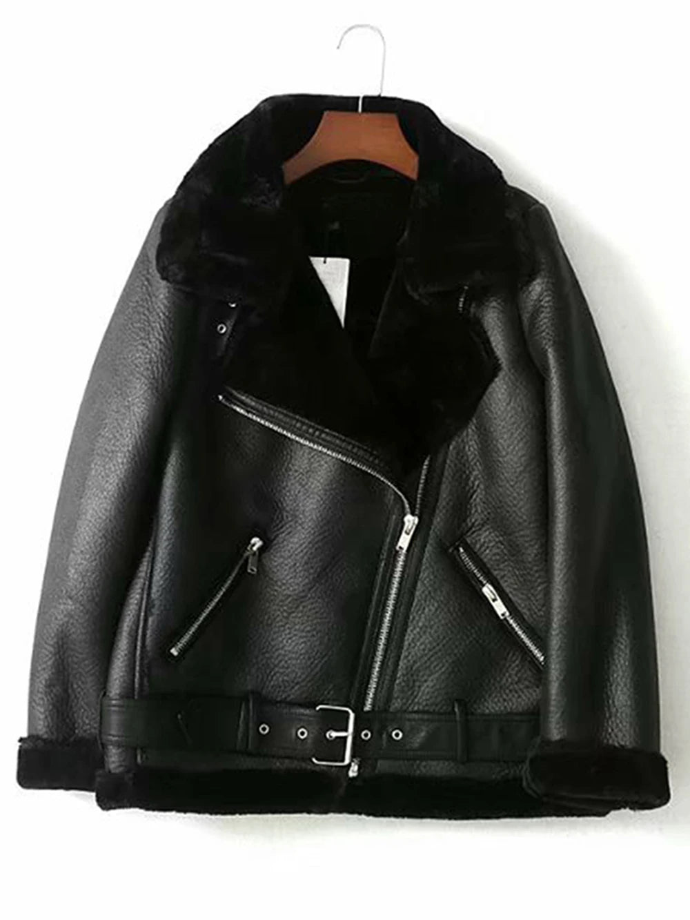 Thick and warm faux leather jacket Coat women's beige long-sleeved belt jacket women 2025 winter fashion new streetwear Tops