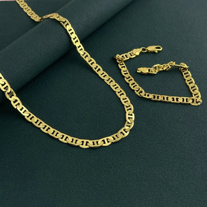 Luxury 24K 9999 Pure Gold real gold Men's Women's 6mm Cuban Necklace Bracelet Set