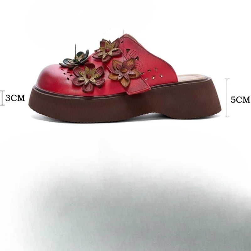 5cm Cow Genuine Leather Flats Comfy Shoes Platform Wedge Appliques Flower Hook Hollow Elthnic Women Slipper Mary Jane Rubber beige / 35 red / 40 red / 39 beige / 35-red / 40-red / 39-red / 38-red / 37-red / 36-red / 35-beige / 40-beige / 39-beige / 38-beige / 37-beige / 36-