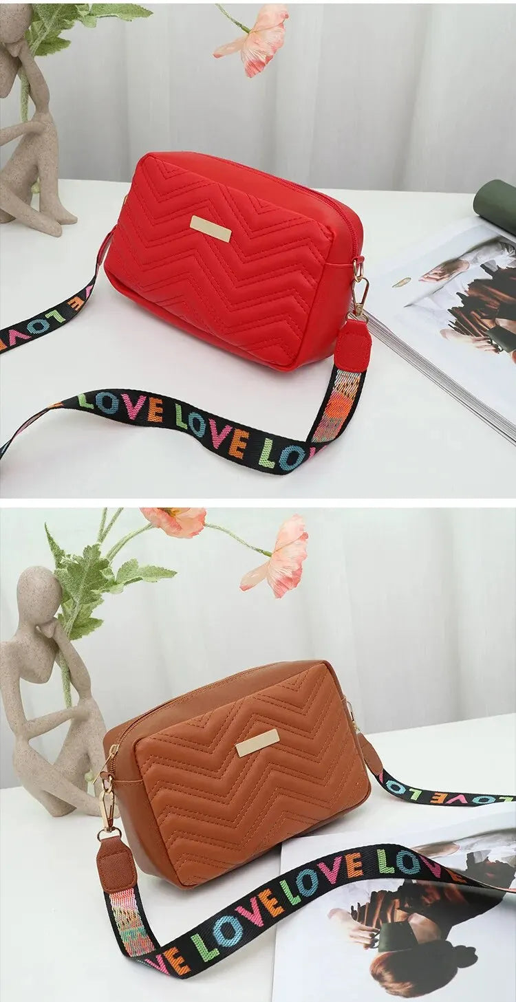 Embroidered Camera Bag PU Material Casual Small Square Bag Versatile Shoulder Strap