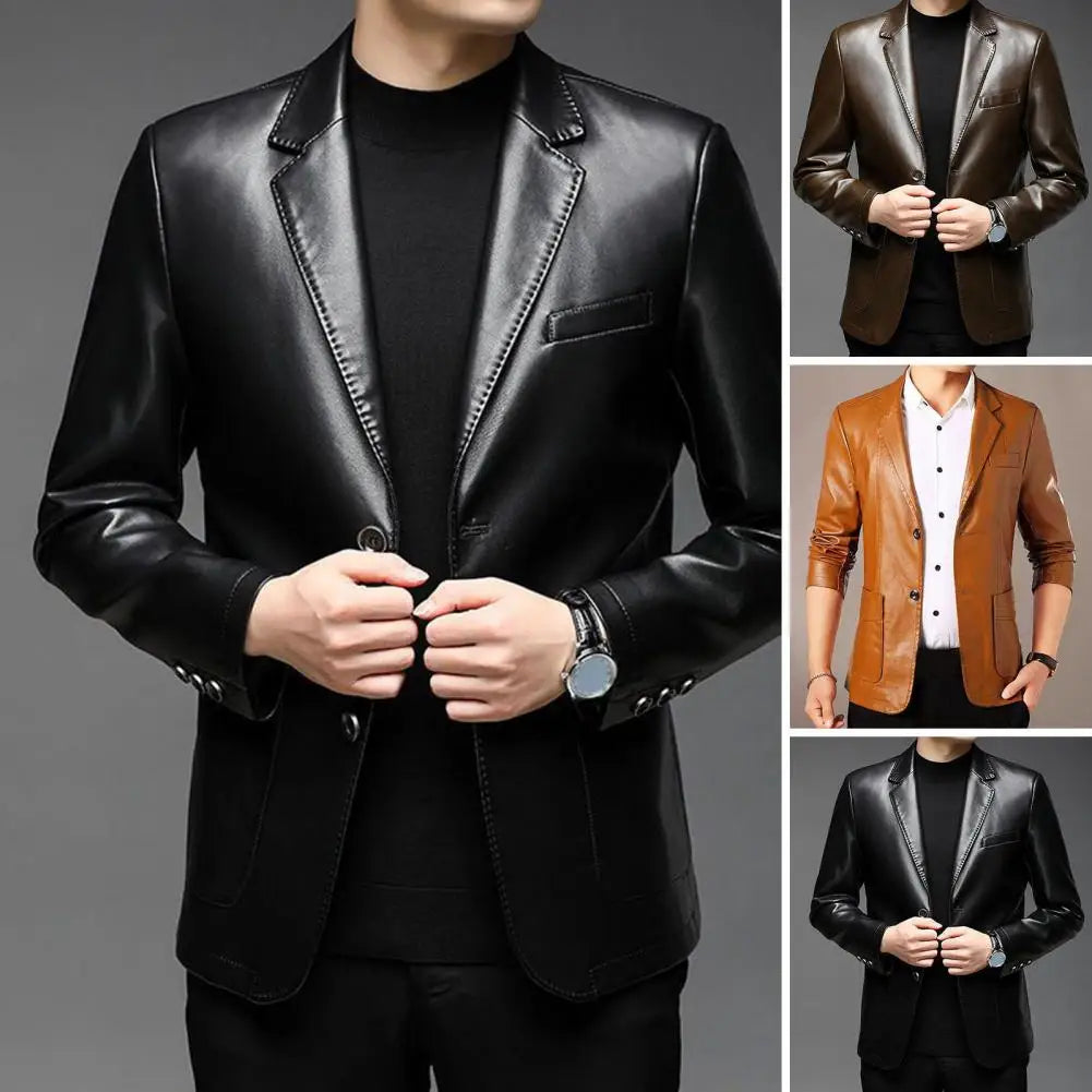 Men Jacket with Button Decoration Long-lasting Wear Stylish Lapel Collar