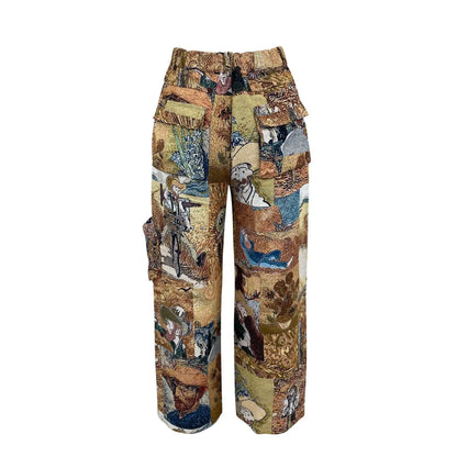 3D Print Wide Leg Cargo Active Hip Hop Straight Sweatpants Trousers