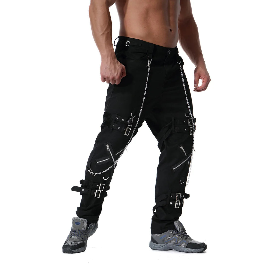 Men`s Steampunk Motorcycle Gothic Hip Hop Cosplay Punk Rock Pants with Chain