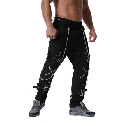 Men`s Steampunk Motorcycle Gothic Hip Hop Cosplay Punk Rock Pants with Chain
