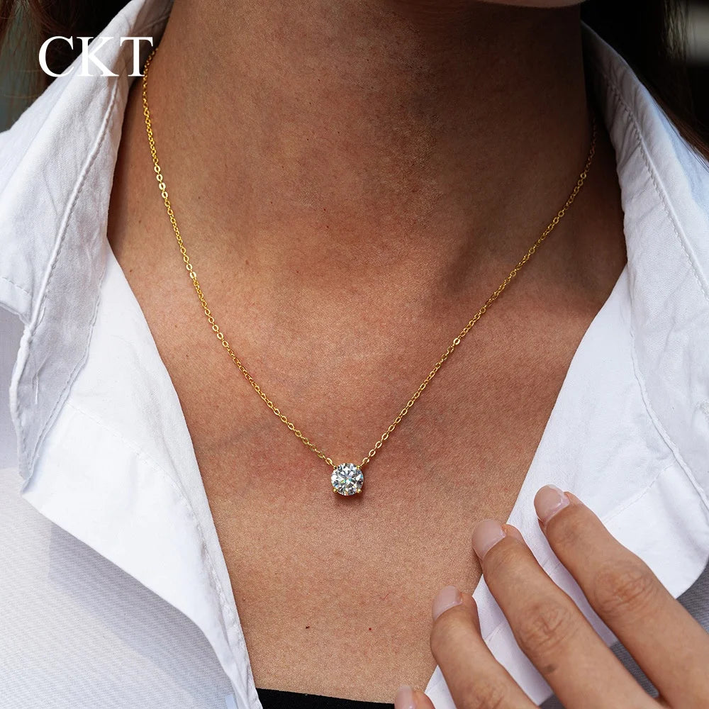 CKT Real 14k Gold 0.5ct/1ct/2ct Diamond Moissanite and Ruby Pendant Necklace for Women, Luxurious Fine Jewelry for Formal Events