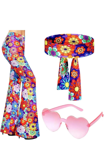 Women's Fashionable Bell-Bottom Pants Hip Hop Style Printed Trendy Bell-Bottom Pants With Headwear