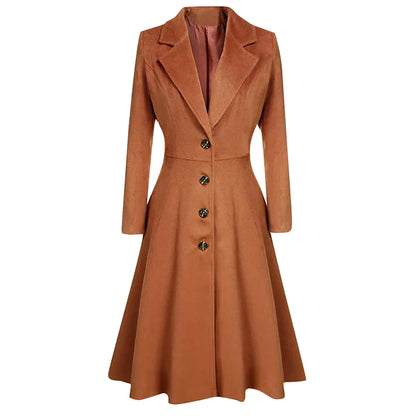 Lapel Button Long Trench Coat Windbreak Overcoat Women Jacket
