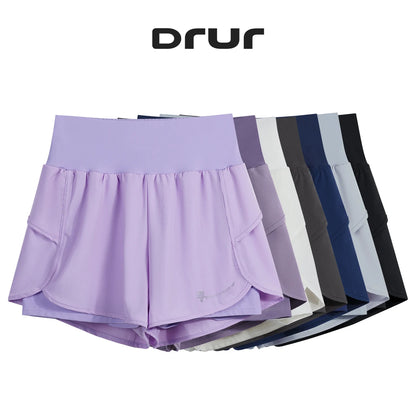DRUR Yoga Short Woman Jogging Fitness Elastic Waist 2 In 1 Workout Shorts With Pockets