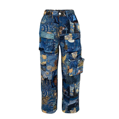 3D Print Wide Leg Cargo Active Hip Hop Straight Sweatpants Trousers