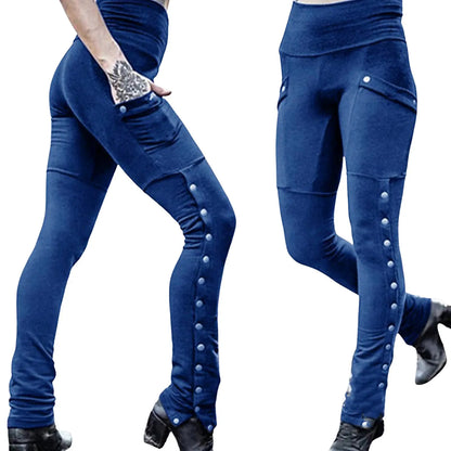 Black Pencil Pants For Women Medieval Gothic Steampunk Rivet Skinny Leggings Trousers Sexy Fashion High Waisted Denim Pants
