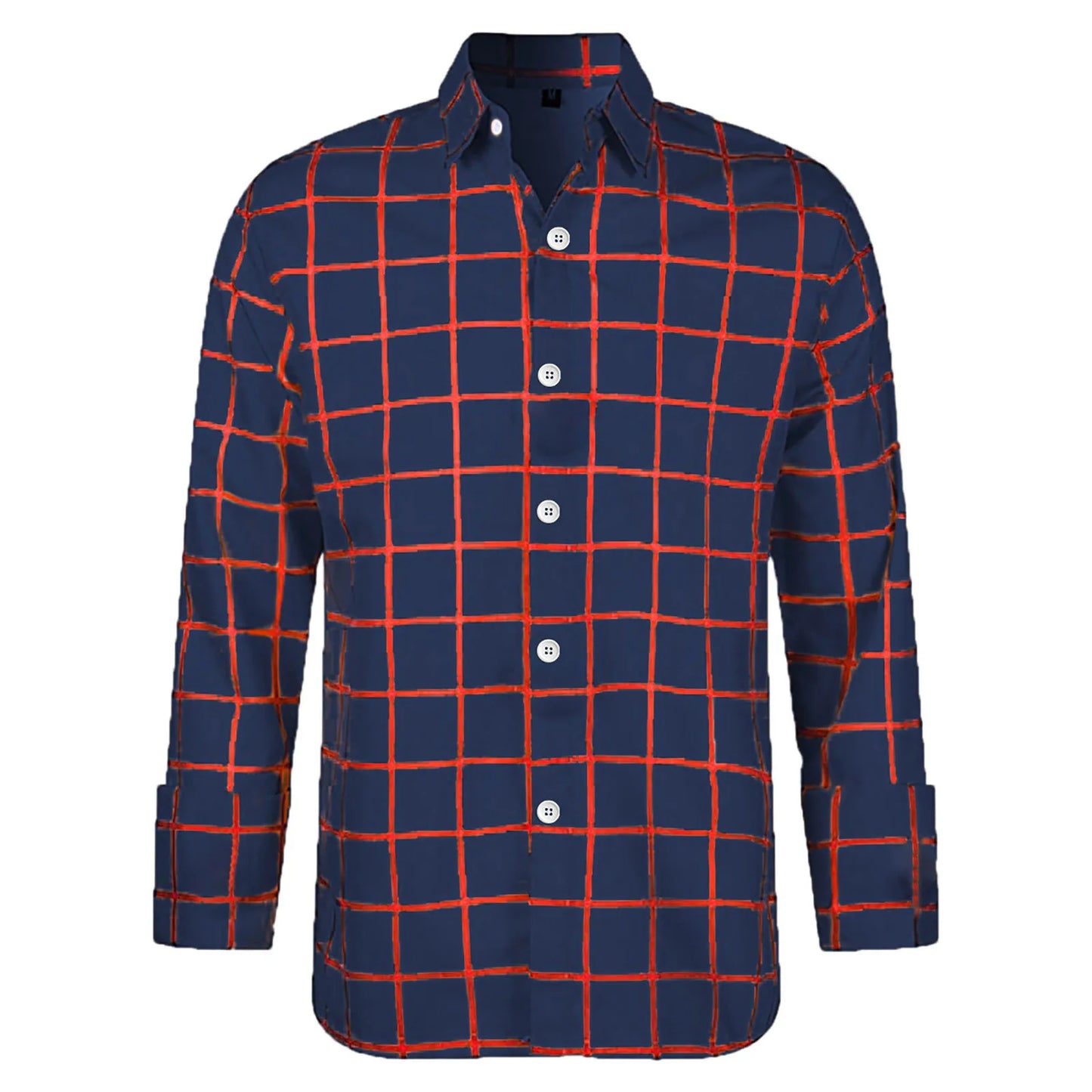 Men's Plaid Shirts Casual Print Long Sleeve Turn Down Collar Single Breasted