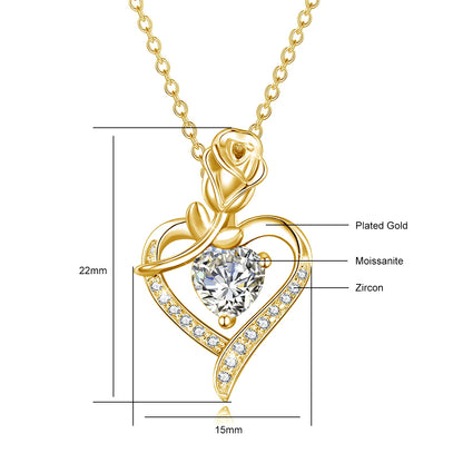 Szjinao Luxury Rose Flower Moissanite Necklace For Women Heart Pendant With Certificate Designer Jewelry Cupple Lovers Gifts Hot
