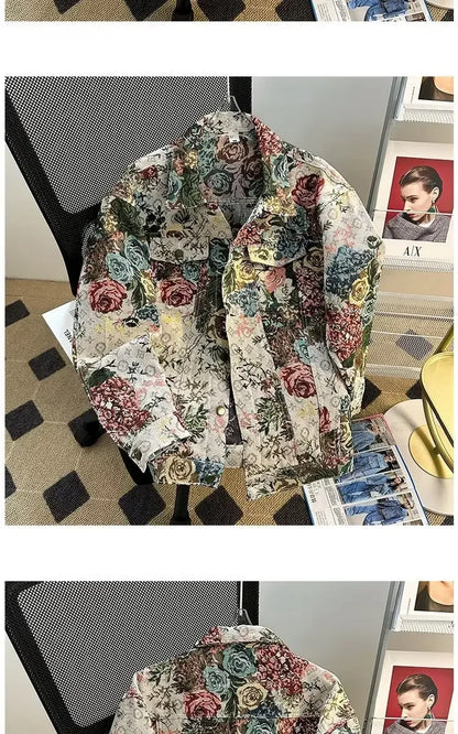 Men's Fashionable Denim Jacket High Quality Cross-Border Style Loose Fit Casual Scene Jacquard Lapel Jacket