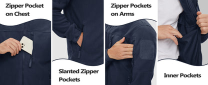 Men's Fleece Jacket Soft Warmth Windproof Full Zip Up Coat Multiple Zipper Pockets Hiking Working Outdoors Windbreaker