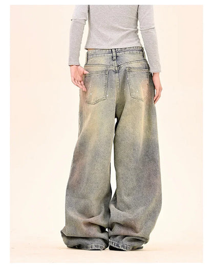 American Fashion Tie-Dye Graffiti Straight Leg Wide Jeans Straight Leg Loose Jeans Hip-hop Street Baggy Jeans