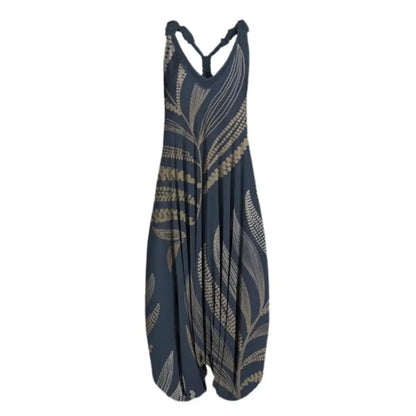 Harem Romper One-piece Jumpsuits Overalls Womens Abstract Print Backless