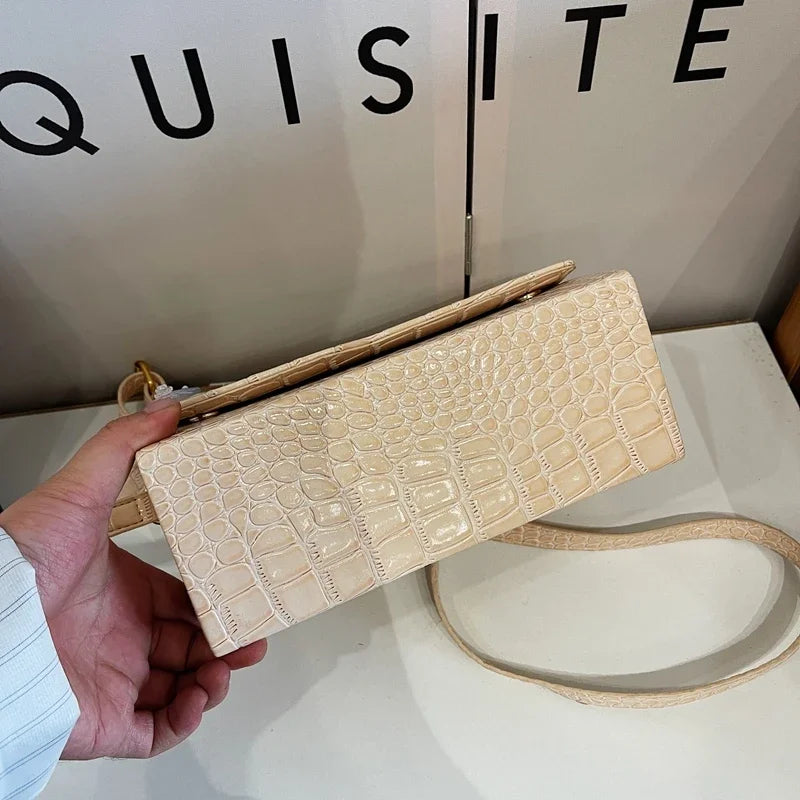 Black Crocodile Pattern Crossbody Bag Fashion Box Lipstick Pouch Designer Pu Leather